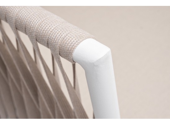 "Касабланка" диван 2-местный плетеный из роупа, каркас алюминий белый муар, роуп бежевый 20мм, ткань бежевая 15052 в Кургане