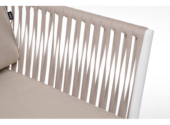 "Касабланка" диван 2-местный плетеный из роупа, каркас алюминий белый муар, роуп бежевый 20мм, ткань бежевая 15052 в Кургане