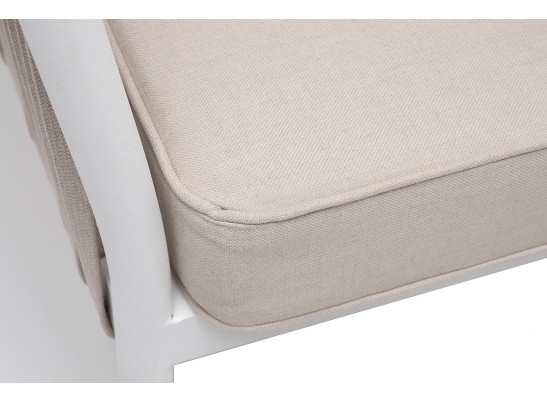 "Касабланка" диван 2-местный плетеный из роупа, каркас алюминий белый муар, роуп бежевый 20мм, ткань бежевая 15052 в Кургане