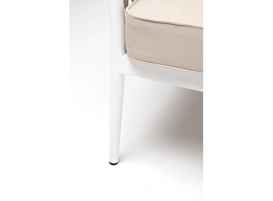 "Касабланка" диван 2-местный плетеный из роупа, каркас алюминий белый муар, роуп бежевый 20мм, ткань бежевая 15052 в Кургане