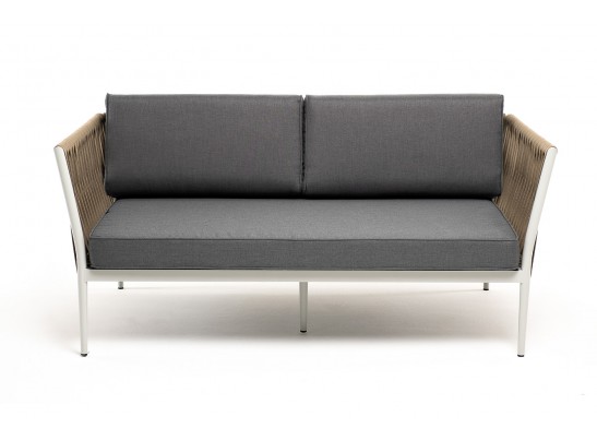 "Касабланка" диван 2-местный плетеный из роупа, каркас алюминий светло-серый (RAL7035) муар, роуп серо-коричневый 23мм, ткань серая 017 в Кургане