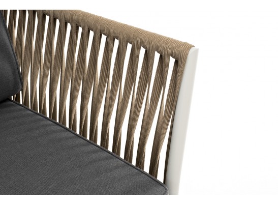 "Касабланка" диван 2-местный плетеный из роупа, каркас алюминий светло-серый (RAL7035) муар, роуп серо-коричневый 23мм, ткань серая 017 в Кургане