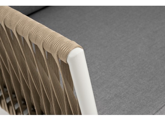 "Касабланка" диван 2-местный плетеный из роупа, каркас алюминий светло-серый (RAL7035) муар, роуп серо-коричневый 23мм, ткань серая 017 в Кургане