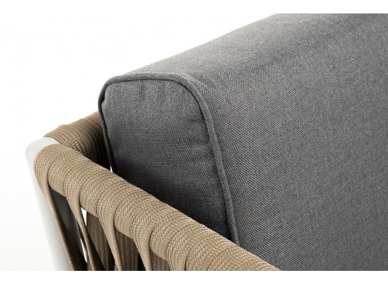 "Касабланка" диван 2-местный плетеный из роупа, каркас алюминий светло-серый (RAL7035) муар, роуп серо-коричневый 23мм, ткань серая 017 в Кургане