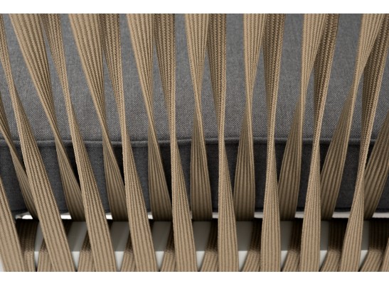 "Касабланка" диван 2-местный плетеный из роупа, каркас алюминий светло-серый (RAL7035) муар, роуп серо-коричневый 23мм, ткань серая 017 в Кургане