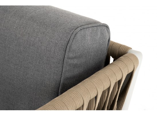 "Касабланка" диван 2-местный плетеный из роупа, каркас алюминий светло-серый (RAL7035) муар, роуп серо-коричневый 23мм, ткань серая 017 в Кургане