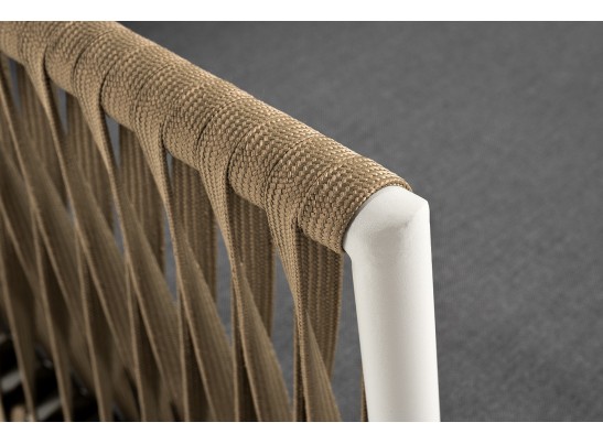 "Касабланка" диван 3-местный плетеный из роупа, каркас алюминий светло-серый (RAL7035) муар, роуп серо-коричневый 23мм, ткань серая 017 в Кургане