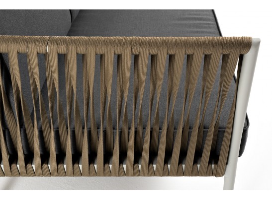 "Касабланка" диван 3-местный плетеный из роупа, каркас алюминий светло-серый (RAL7035) муар, роуп серо-коричневый 23мм, ткань серая 017 в Кургане