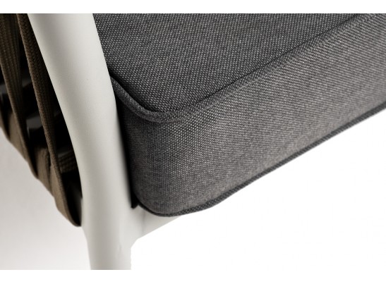 "Касабланка" диван 3-местный плетеный из роупа, каркас алюминий светло-серый (RAL7035) муар, роуп серо-коричневый 23мм, ткань серая 017 в Кургане