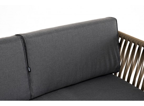 "Касабланка" диван 3-местный плетеный из роупа, каркас алюминий светло-серый (RAL7035) муар, роуп серо-коричневый 23мм, ткань серая 017 в Кургане