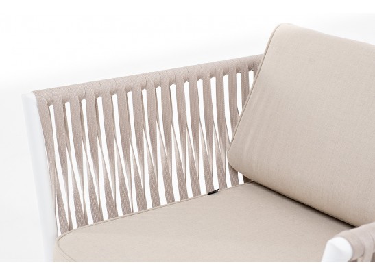 "Касабланка" кресло плетеное из роупа, каркас алюминий белый, роуп бежевый, ткань бежевая в Кургане