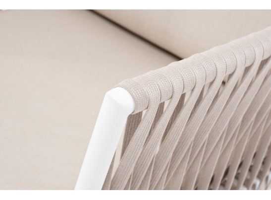 "Касабланка" кресло плетеное из роупа, каркас алюминий белый, роуп бежевый, ткань бежевая в Кургане