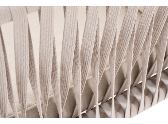 "Касабланка" кресло плетеное из роупа, каркас алюминий белый, роуп бежевый, ткань бежевая в Кургане