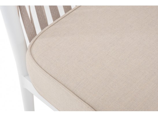"Касабланка" кресло плетеное из роупа, каркас алюминий белый, роуп бежевый, ткань бежевая в Кургане