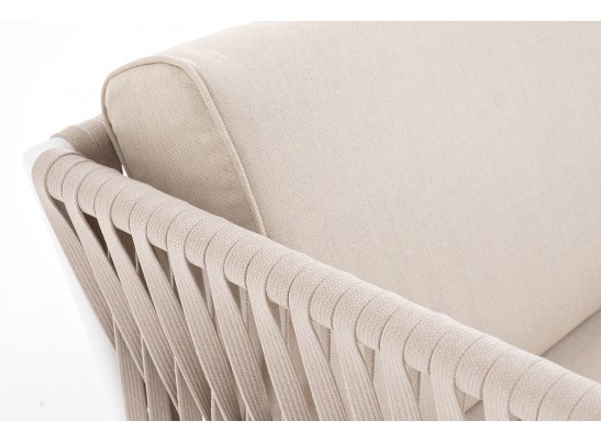 "Касабланка" кресло плетеное из роупа, каркас алюминий белый, роуп бежевый, ткань бежевая в Кургане