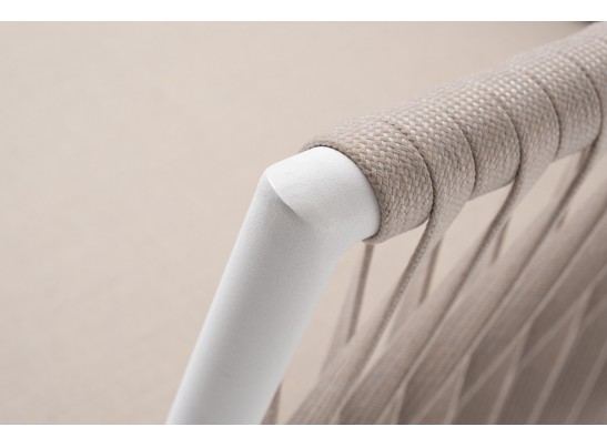 "Касабланка" кресло плетеное из роупа, каркас алюминий белый муар, роуп бежевый 20мм, ткань бежевая 052 в Кургане