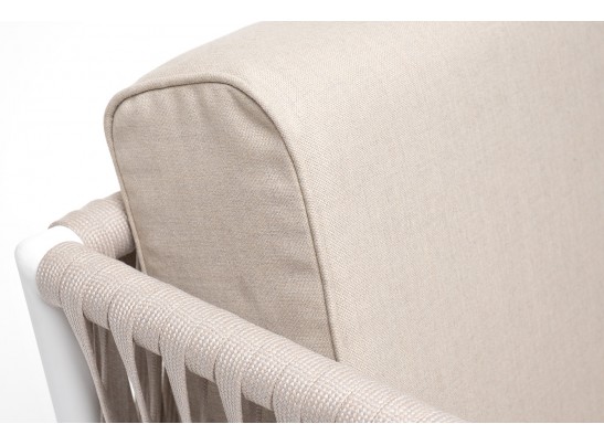 "Касабланка" кресло плетеное из роупа, каркас алюминий белый муар, роуп бежевый 20мм, ткань бежевая 052 в Кургане