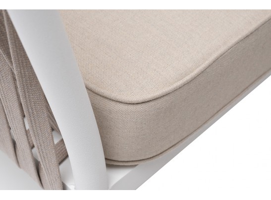 "Касабланка" кресло плетеное из роупа, каркас алюминий белый муар, роуп бежевый 20мм, ткань бежевая 15052 в Кургане