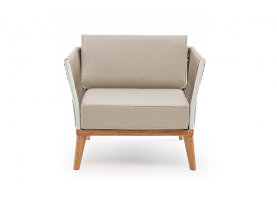 "Касабланка" кресло плетеное из роупа, основание дуб, роуп серо-коричневый 23мм, ткань серая в Кургане