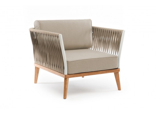 "Касабланка" кресло плетеное из роупа, основание дуб, роуп серо-коричневый 23мм, ткань серая в Кургане