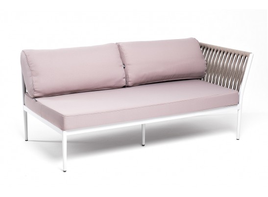 "Касабланка" левый модуль плетеный из роупа, каркас алюминий светло-серый (RAL7035) муар, роуп серо-коричневый 23мм, ткань бежевая 052 в Кургане