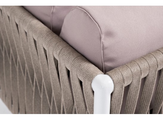 "Касабланка" левый модуль плетеный из роупа, каркас алюминий светло-серый (RAL7035) муар, роуп серо-коричневый 23мм, ткань бежевая 052 в Кургане