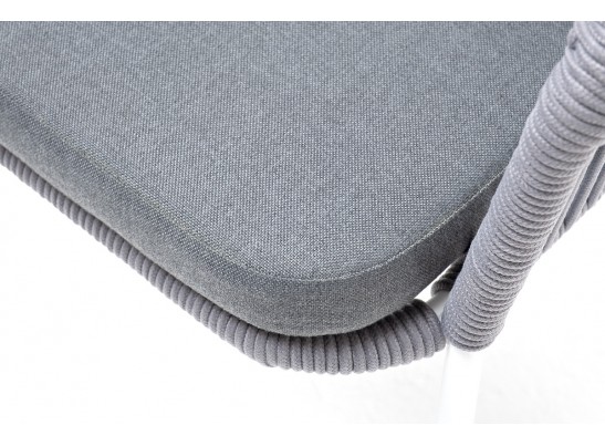 "Лион" стул плетеный из роупа, каркас из стали белый, роуп светло-серый, ткань светло-серая в Кургане