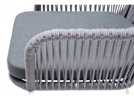 "Лион" стул плетеный из роупа, каркас из стали белый, роуп светло-серый, ткань светло-серая в Кургане