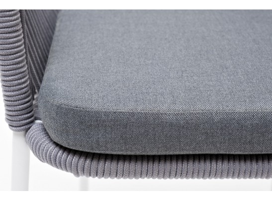 "Лион" стул плетеный из роупа, каркас из стали белый, роуп светло-серый, ткань светло-серая в Кургане