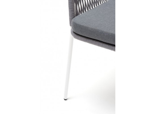 "Лион" стул плетеный из роупа, каркас из стали белый, роуп светло-серый, ткань светло-серая в Кургане