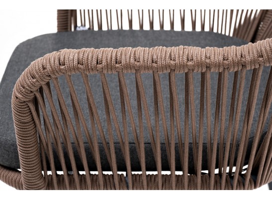 "Лион" стул плетеный из роупа, каркас из стали серый, роуп коричневый, ткань темно-серая в Кургане