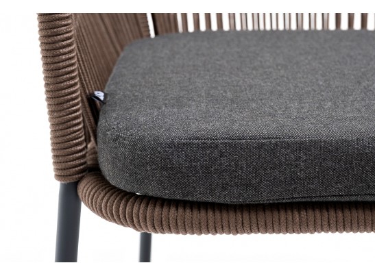 "Лион" стул плетеный из роупа, каркас из стали серый, роуп коричневый, ткань темно-серая в Кургане