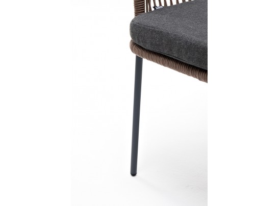 "Лион" стул плетеный из роупа, каркас из стали серый, роуп коричневый, ткань темно-серая в Кургане