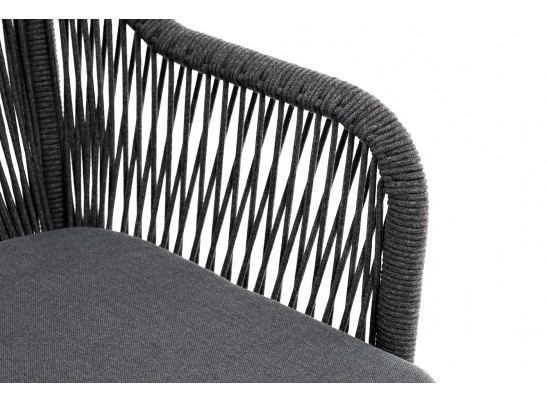 "Лион" стул плетеный из роупа, каркас из стали темно-серый (RAL7024) шагрень, роуп темно-серый круглый, ткань серая в Кургане