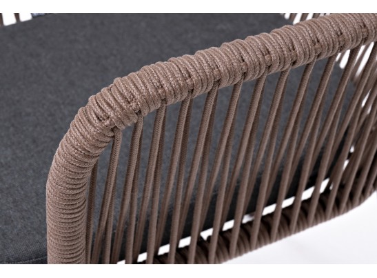 "Лион" стул плетеный из роупа, каркас из стали коричневый (RAL8016) муар, роуп коричневый круглый, ткань бежевая в Кургане