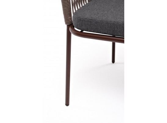 "Лион" стул плетеный из роупа, каркас из стали коричневый (RAL8016) муар, роуп коричневый круглый, ткань бежевая в Кургане