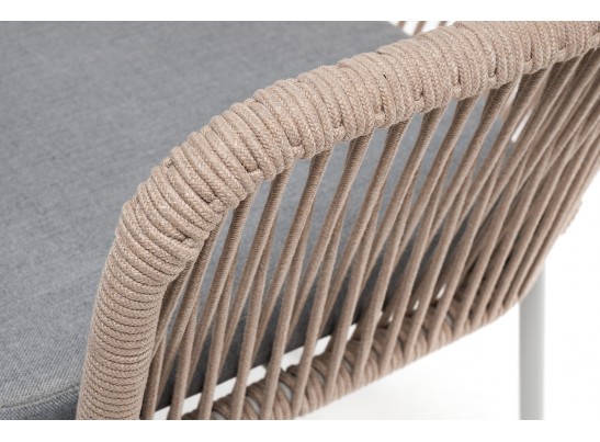 "Лион" стул плетеный из роупа, каркас из стали светло-серый (RAL7035) муар, роуп бежевый круглый, ткань светло-серая в Кургане