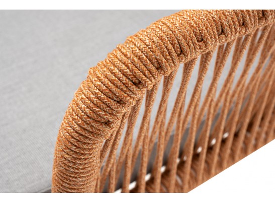 "Лион" стул плетеный из роупа, каркас из стали светло-серый (RAL7035) муар, роуп оранжевый меланж круглый, ткань светло-серая в Кургане