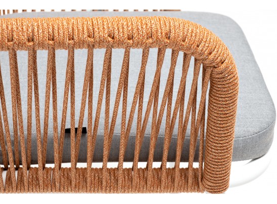 "Лион" стул плетеный из роупа, каркас из стали светло-серый (RAL7035) муар, роуп оранжевый меланж круглый, ткань светло-серая в Кургане