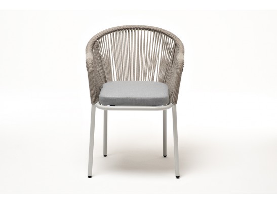 "Лион" стул плетеный из роупа, каркас из стали светло-серый (RAL7035) муар, роуп серый меланж круглый, ткань светло-серая в Кургане