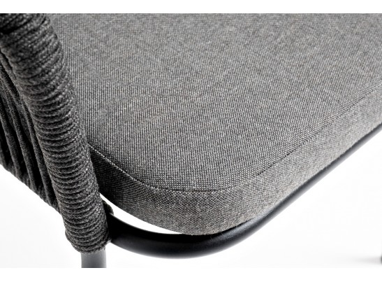 "Лион" стул плетеный из роупа, каркас из стали темно-серый (RAL7024) муар, роуп темно-серый круглый, ткань темно-серая 027 в Кургане
