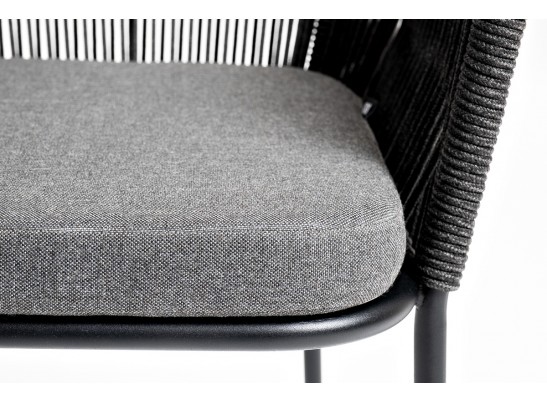 "Лион" стул плетеный из роупа, каркас из стали темно-серый (RAL7024) муар, роуп темно-серый круглый, ткань темно-серая 027 в Кургане