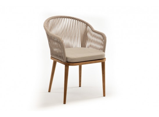 "Лион" стул плетеный из роупа, основание дуб, роуп бежевый круглый, ткань бежевая в Кургане