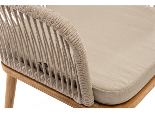 "Лион" стул плетеный из роупа, основание дуб, роуп бежевый круглый, ткань бежевая в Кургане