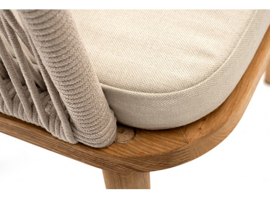 "Лион" стул плетеный из роупа, основание дуб, роуп бежевый круглый, ткань бежевая в Кургане