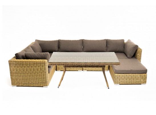 "Лунго" обеденная группа угловая из искусственного ротанга, цвет соломенный в Кургане