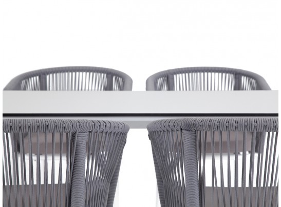 "Малага" обеденная группа на 4 персоны со стульями "Марсель", каркас белый, роуп светло-серый в Кургане