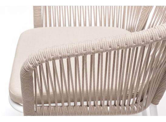 "Малага" обеденная группа на 6 персон со стульями "Марсель", каркас белый, роуп бежевый в Кургане