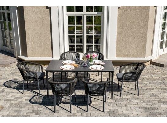 "Малага" обеденная группа на 6 персон со стульями "Марсель", каркас темно-серый, роуп темно-серый в Кургане