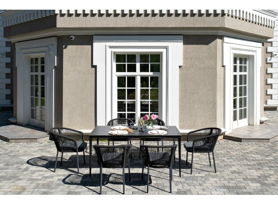 "Малага" обеденная группа на 6 персон со стульями "Марсель", каркас темно-серый, роуп темно-серый в Кургане